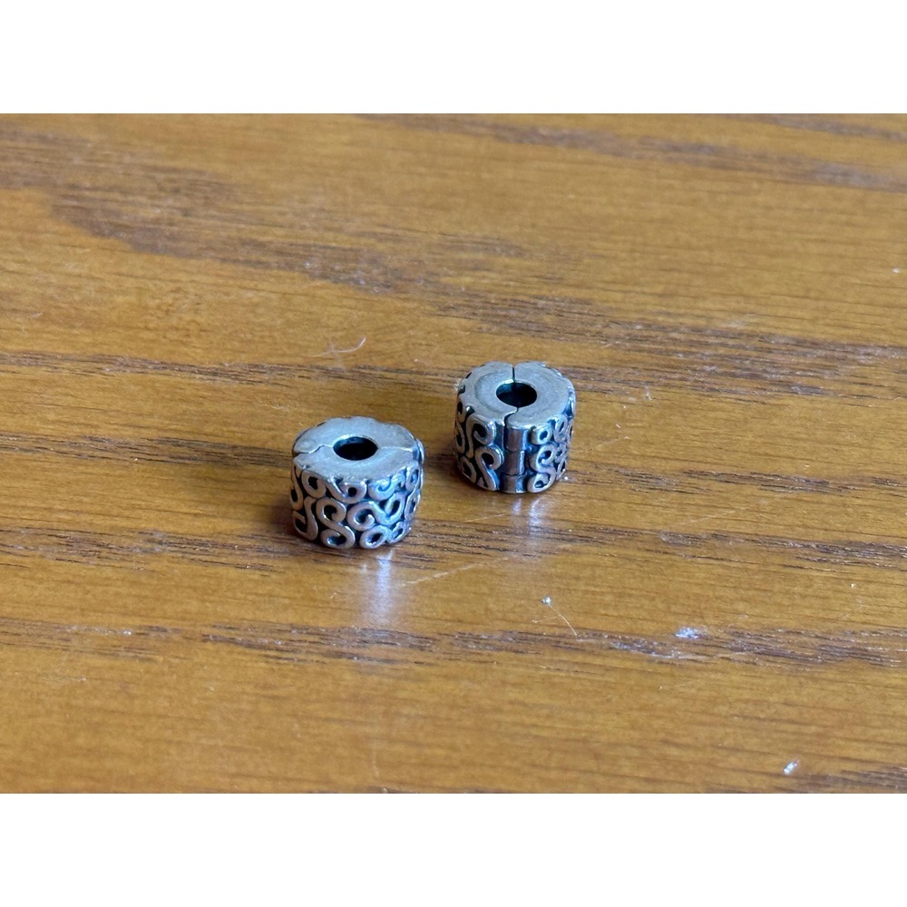 Authentic Pandora Silver Swirls Clip Charms Set of 2 Sterling P-233